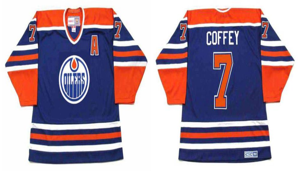 2019 Men Edmonton Oilers 7 Coffey Blue CCM NHL jerseys